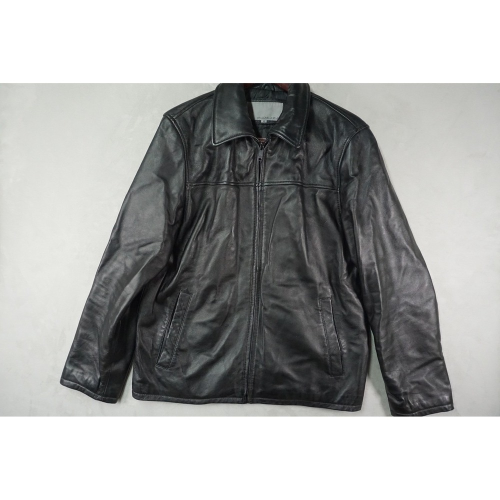 Wilsons Leather Jacket Mens Medium Black Genuine Leather Quilted Lining